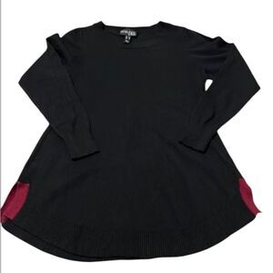 Attitudes by Renee szS black w/burgundy trim rounded hem side slits sweater EUC
